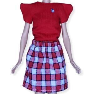 Barbie Skipper 1985 So Active Fashion Outfit Red Shirt Plaid Skirt Vtg #2234